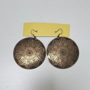 Boho Filigree Round Drop Earrings - Bronze and Gold